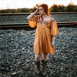 Umgee Mustard Floral Embroidered Dress